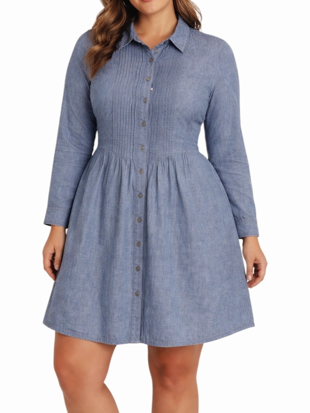 J. Jill Chambray Cotton Button-Front Long-Sleeve Dress